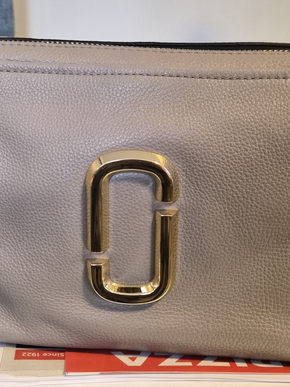 Marc Jacobs Pebbled Taupe Crossbody with Gold Double-J Emblem